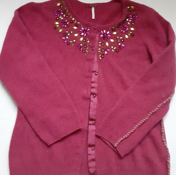 Free people pink angora cardigan size large - Picture 2 of 5
